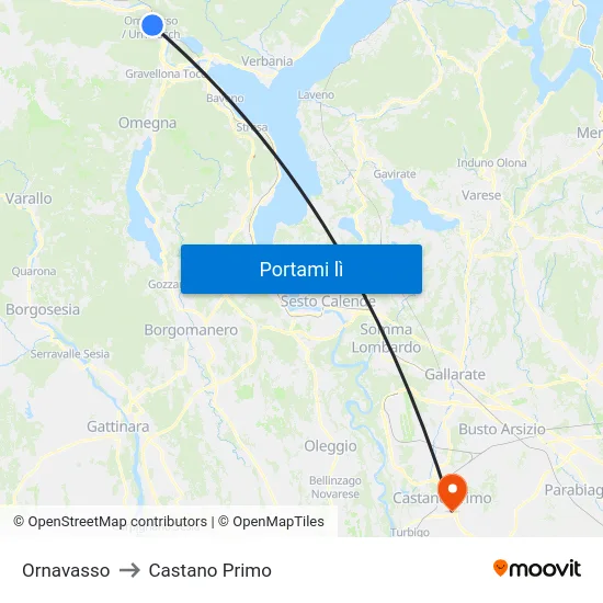 Ornavasso to Castano Primo map