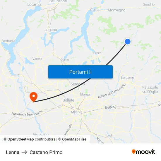 Lenna to Castano Primo map