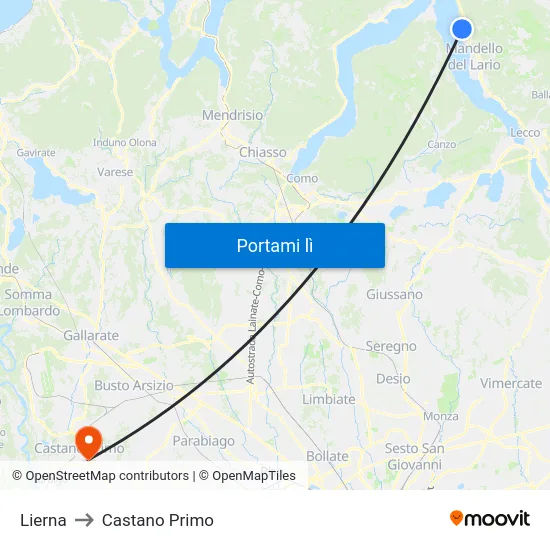 Lierna to Castano Primo map