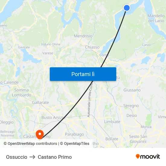 Ossuccio to Castano Primo map