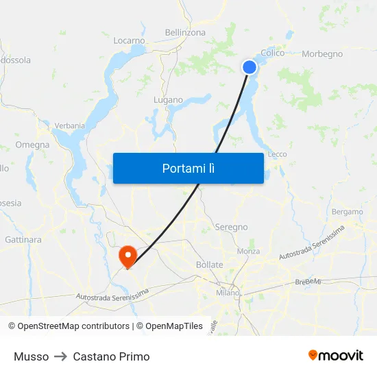 Musso to Castano Primo map