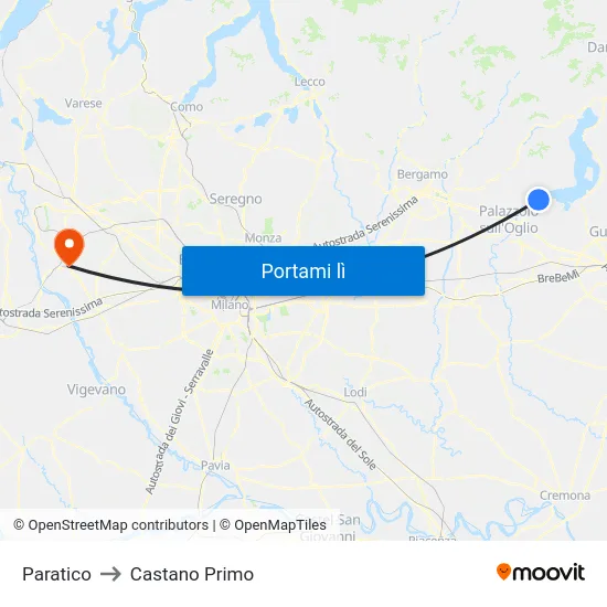 Paratico to Castano Primo map