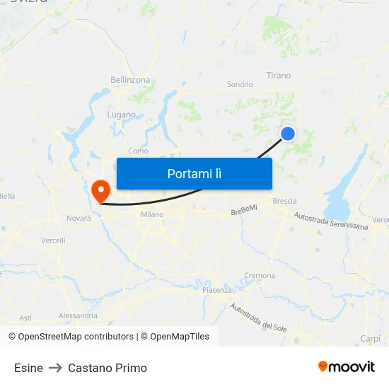 Esine to Castano Primo map