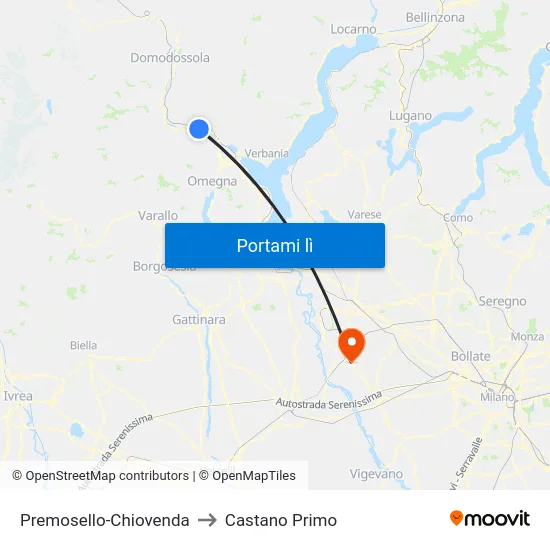 Premosello-Chiovenda to Castano Primo map
