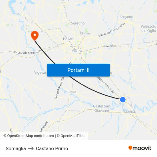 Somaglia to Castano Primo map