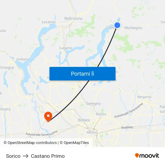Sorico to Castano Primo map