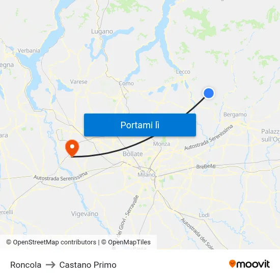 Roncola to Castano Primo map