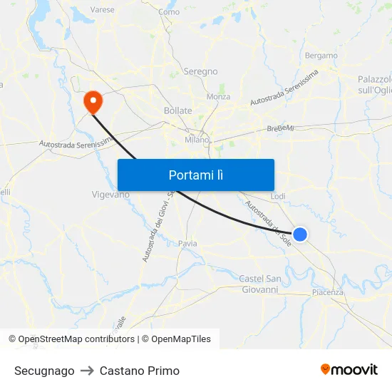 Secugnago to Castano Primo map
