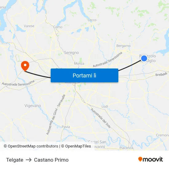 Telgate to Castano Primo map