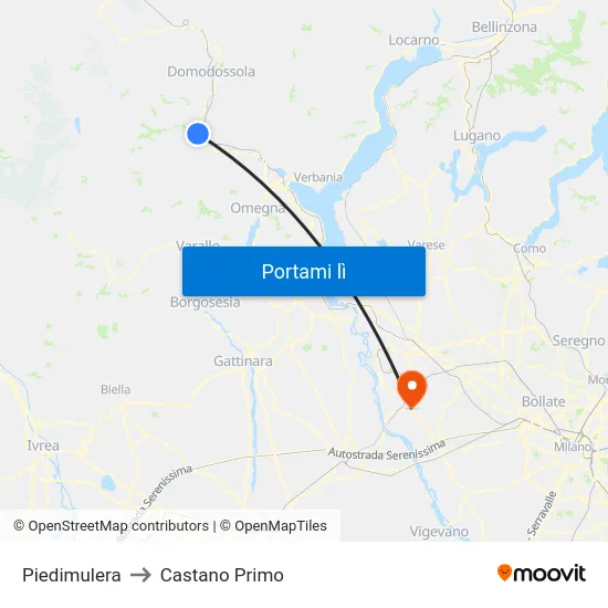 Piedimulera to Castano Primo map