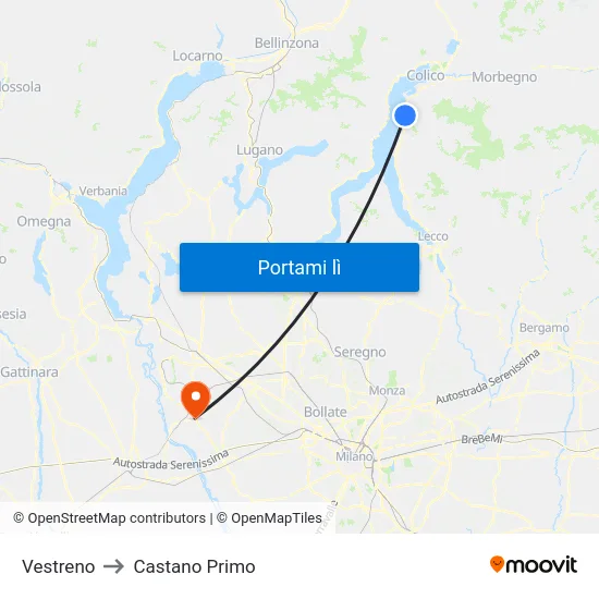 Vestreno to Castano Primo map