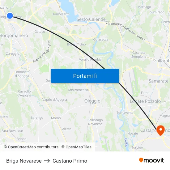 Briga Novarese to Castano Primo map