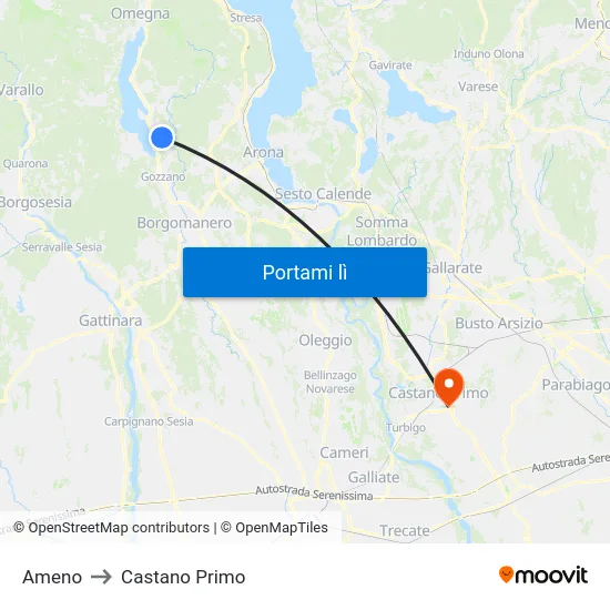 Ameno to Castano Primo map