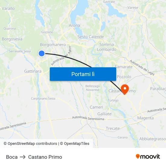 Boca to Castano Primo map