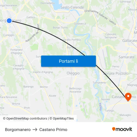Borgomanero to Castano Primo map