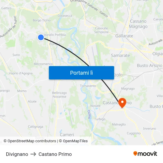 Divignano to Castano Primo map