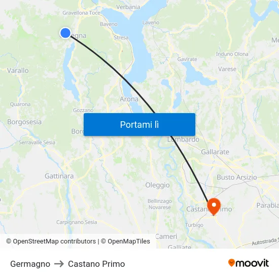 Germagno to Castano Primo map