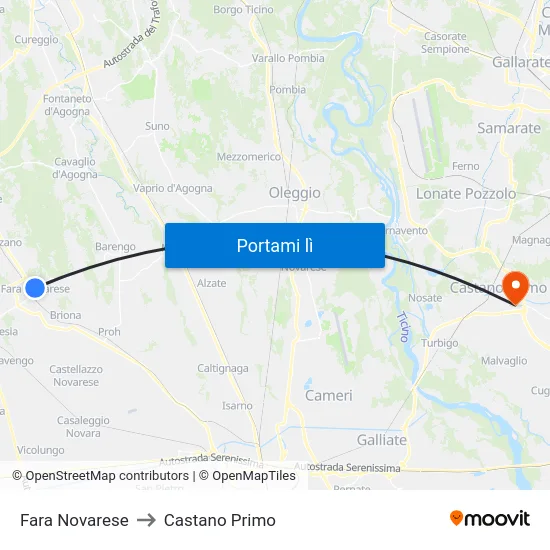 Fara Novarese to Castano Primo map