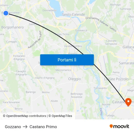 Gozzano to Castano Primo map