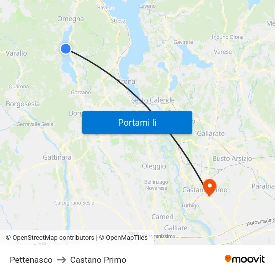 Pettenasco to Castano Primo map