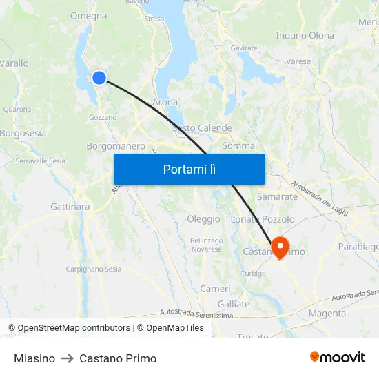 Miasino to Castano Primo map