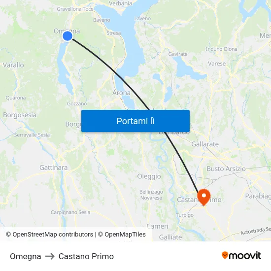 Omegna to Castano Primo map