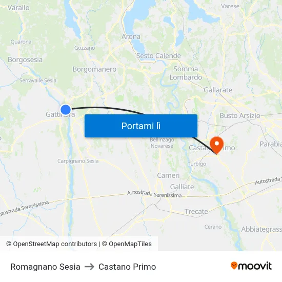 Romagnano Sesia to Castano Primo map