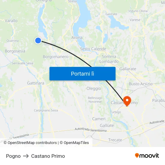 Pogno to Castano Primo map