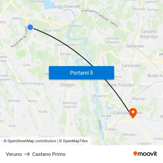 Veruno to Castano Primo map