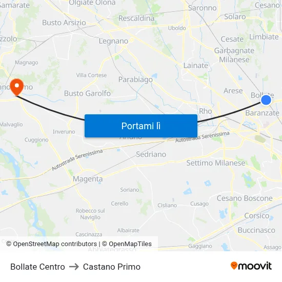 Bollate Centro to Castano Primo map