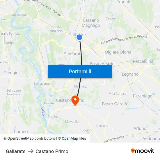 Gallarate to Castano Primo map