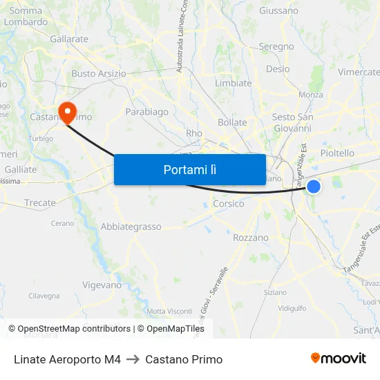 Linate Aeroporto M4 to Castano Primo map