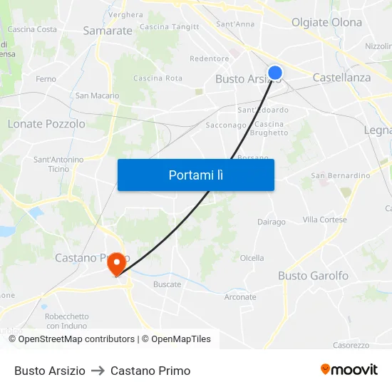 Busto Arsizio to Castano Primo map
