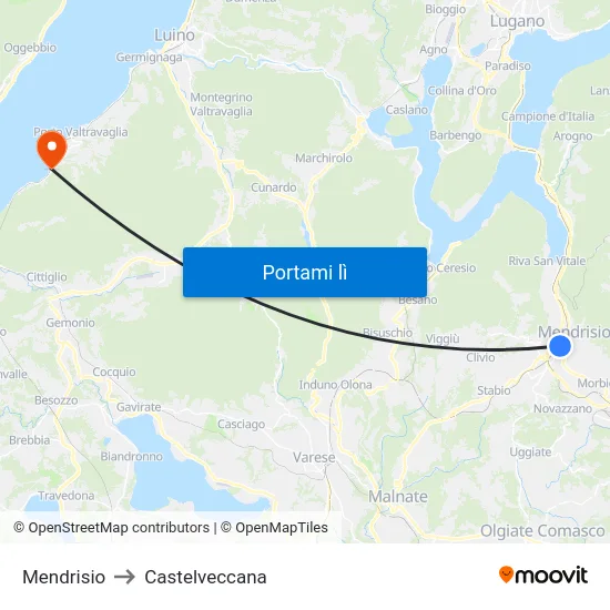 Mendrisio to Castelveccana map