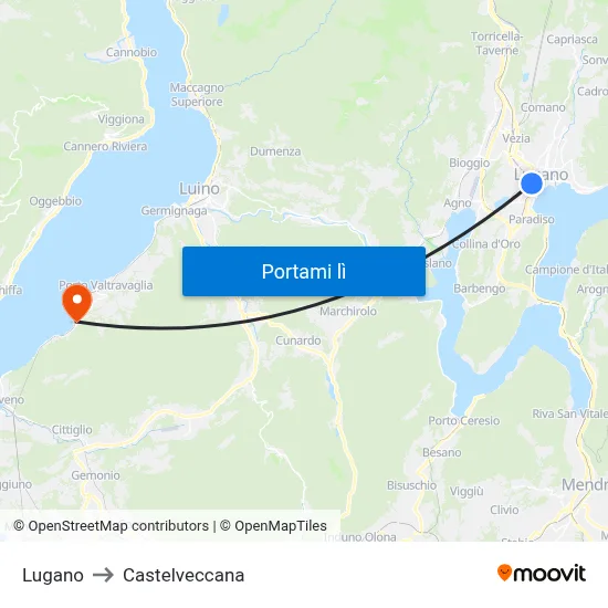 Lugano to Castelveccana map