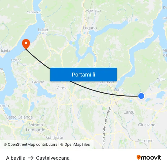 Albavilla to Castelveccana map
