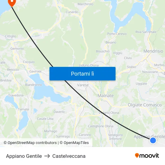 Appiano Gentile to Castelveccana map