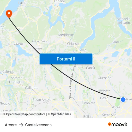 Arcore to Castelveccana map