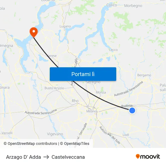 Arzago D' Adda to Castelveccana map