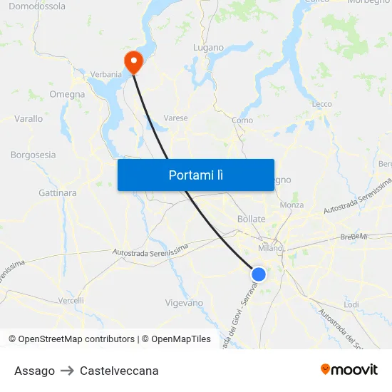 Assago to Castelveccana map