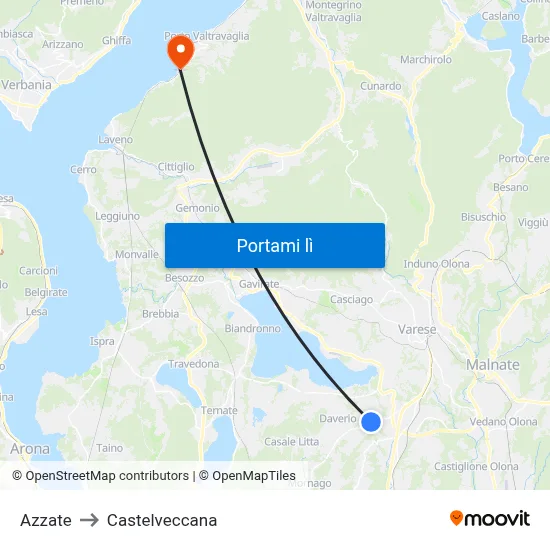 Azzate to Castelveccana map