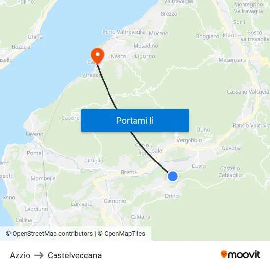 Azzio to Castelveccana map