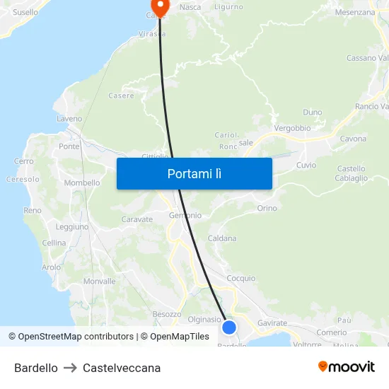 Bardello to Castelveccana map