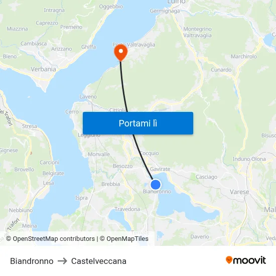 Biandronno to Castelveccana map