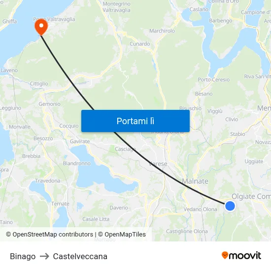 Binago to Castelveccana map