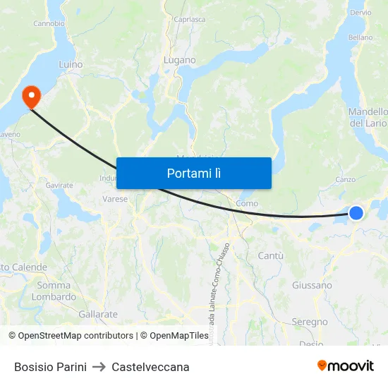 Bosisio Parini to Castelveccana map