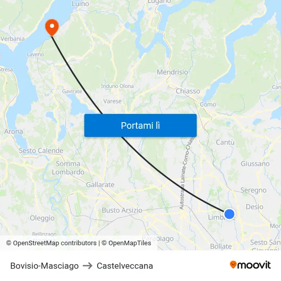 Bovisio-Masciago to Castelveccana map