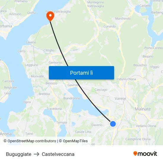 Buguggiate to Castelveccana map