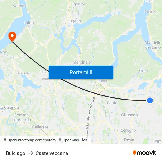 Bulciago to Castelveccana map