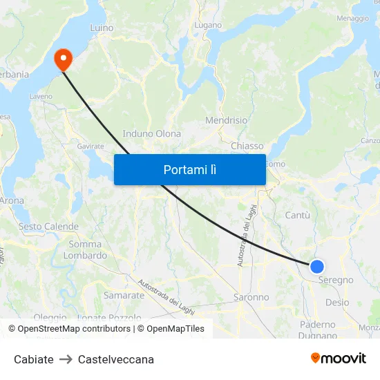 Cabiate to Castelveccana map